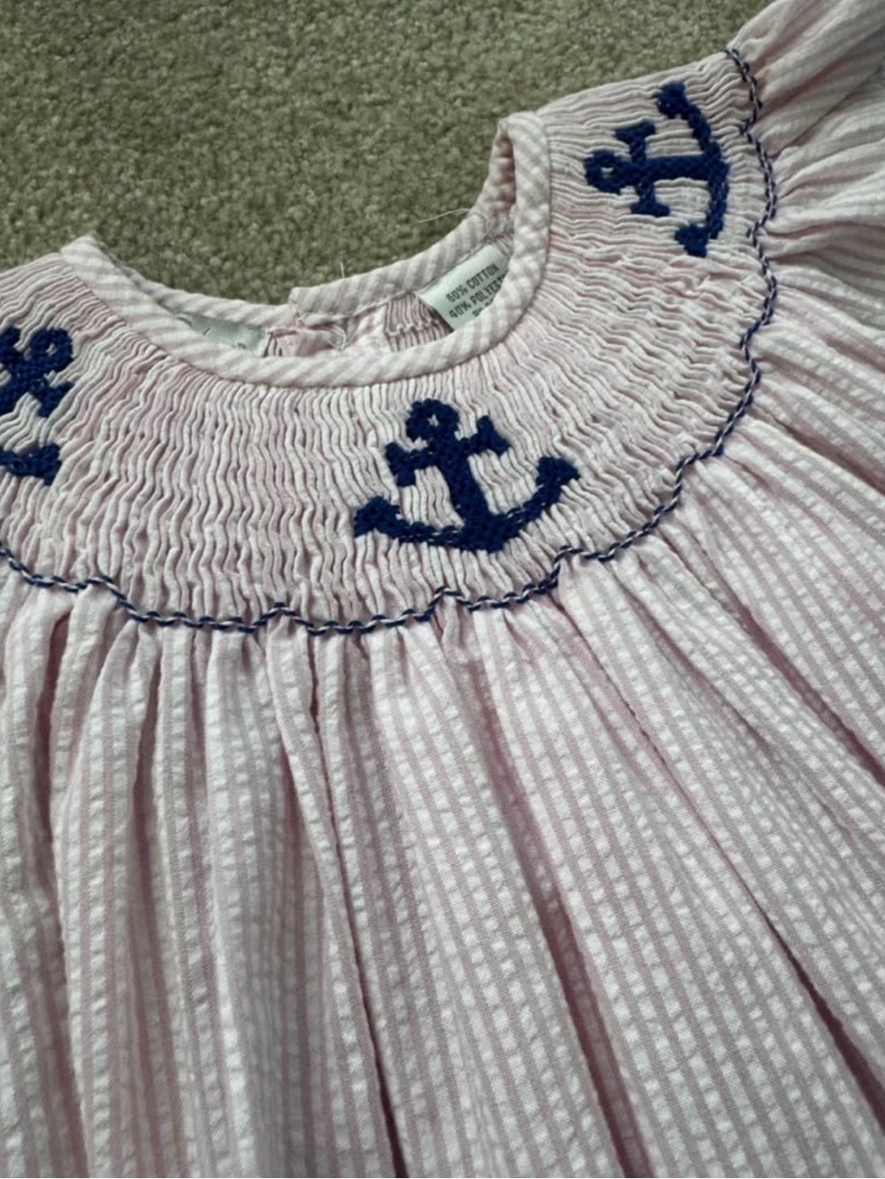 Smocked Pink Nautical Anchor Girls Toddler Kids Dress size 3T